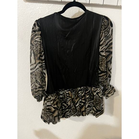 NWT Pretty Angel zebra & black top w sheer sleeves dressy beaded size Large - Picture 9 of 11